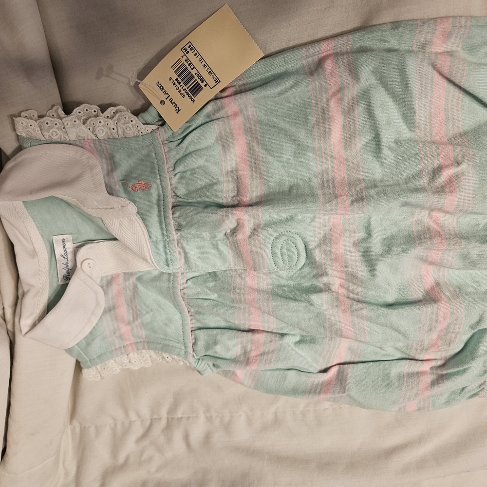 Ralph Lauren Onsie in Mint and Pink Stripes